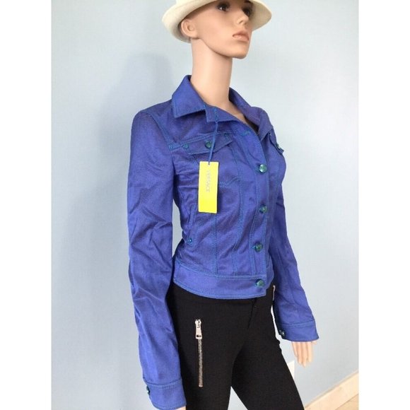 NWT Authentic Versace Blue Jean Jacket Crop Contrast Stitching IT 40 US 4 S - Picture 2 of 11